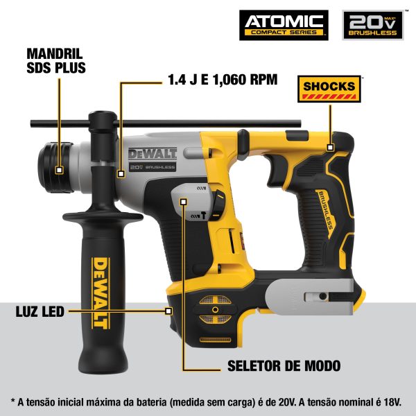 Martelete Perfurador/Rompedor Compacto 20v Sds-Plus Brushless Dewalt DCH172B - Imagem 4