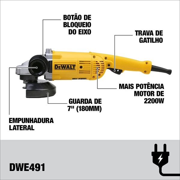 Esmerilhadeira Angular 7" (180mm) 2200W 220V Dewalt DWE491 - Imagem 4