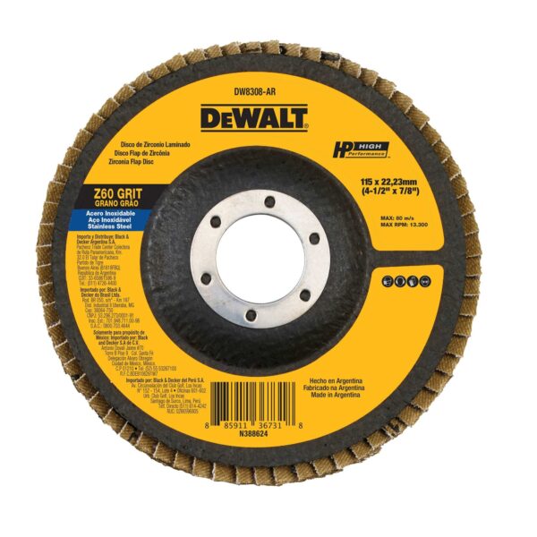 Disco Flap Fibra Cônico Dewalt 4.1/2" X 7/8" Z60