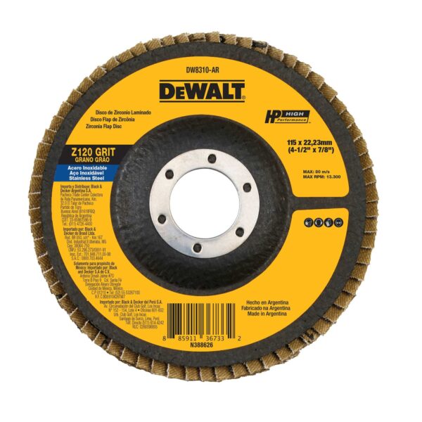 Disco Flap Fibra Cônico Dewalt 4.1/2" X 7/8" Z120