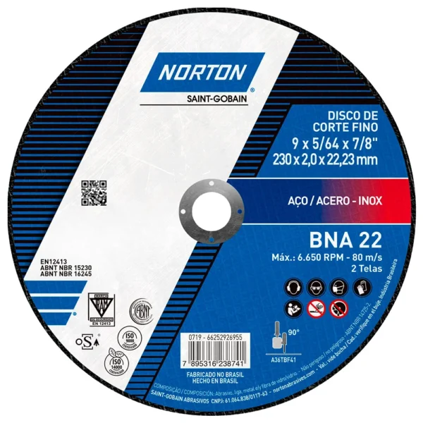 Disco de Corte 230 x 2 x 22,23mm Norton BNA12