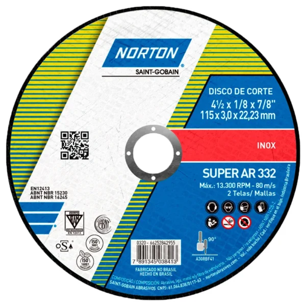 Disco de Corte 115 x 3,0 x 22,23 mm Norton Super AR332