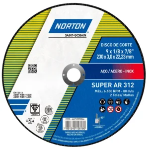 Disco de Corte 230 x 3,0 x 22 mm Norton Super AR312