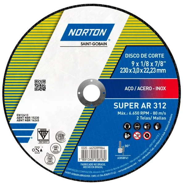Disco de Corte 230 x 3,0 x 22 mm Norton Super AR312