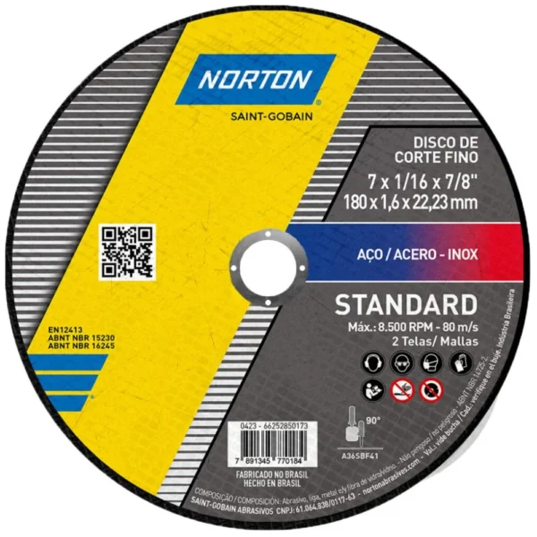 Disco de Corte 180 x 1,6 x 22 mm Norton Standard
