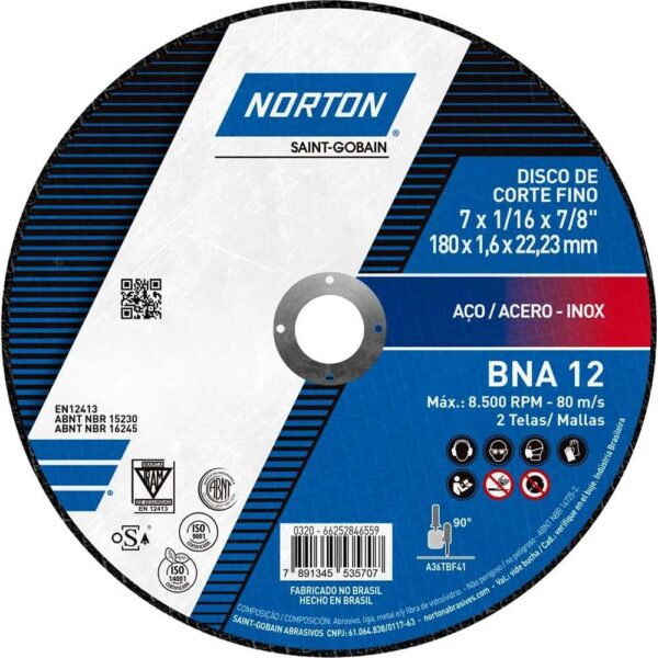 Disco de Corte 180 x 1,6 x 22,23mm Norton BNA12