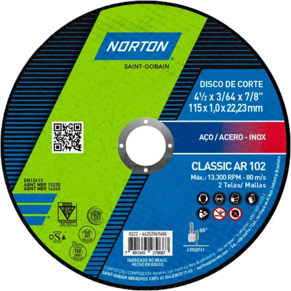 Disco de Corte 115 x 1,0 x 22 mm Norton Classic AR102